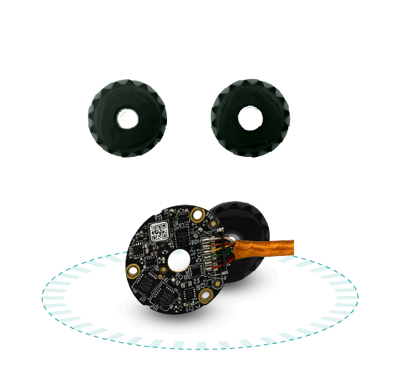 Shaftless absolute rotary encoder with contactless capacitive sensing and high repeatability.